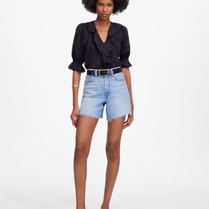 Madewell Perfect Vintage Light Blue Denim Distressed Shorts 25 XS